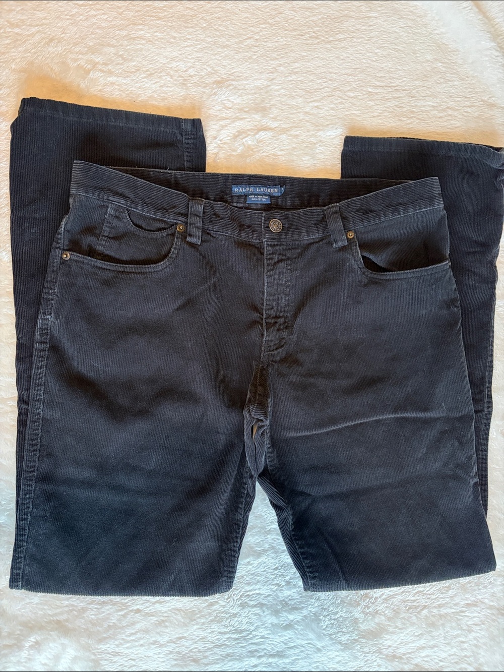 Vintage Ralph Lauren Black Corduroy Straight Leg Pants | Size 14